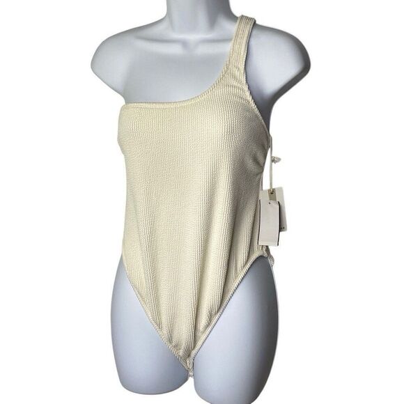 Good American Women’s Knit One Shoulder Thong Bodysuit Ivory 5/6 Small NWT - Picture 1 of 7